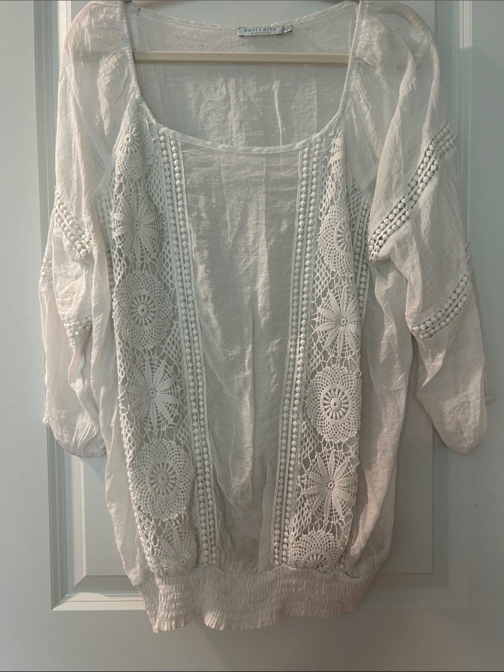 Solitaire White  Crochet-Panel Tunic Top